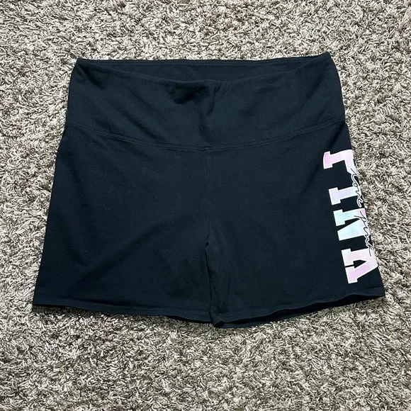 PINK Victoria's Secret Black Bike Shorts with Pink and White Logo - Picture 4 of 8
